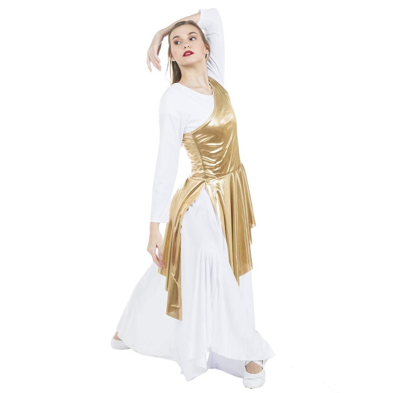 Danzcue Womenâ€™s Asymmetrical Dance Tunic Praise Dance Tunic for Women (White Dress Not Included), Gold, Large-X-Large - Image 3